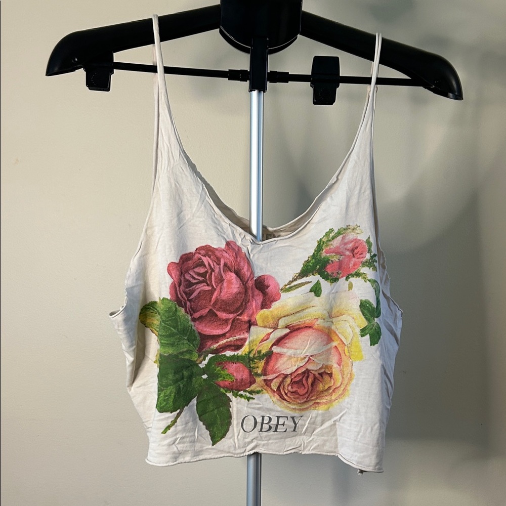 Obey White Camisole with Rose Print